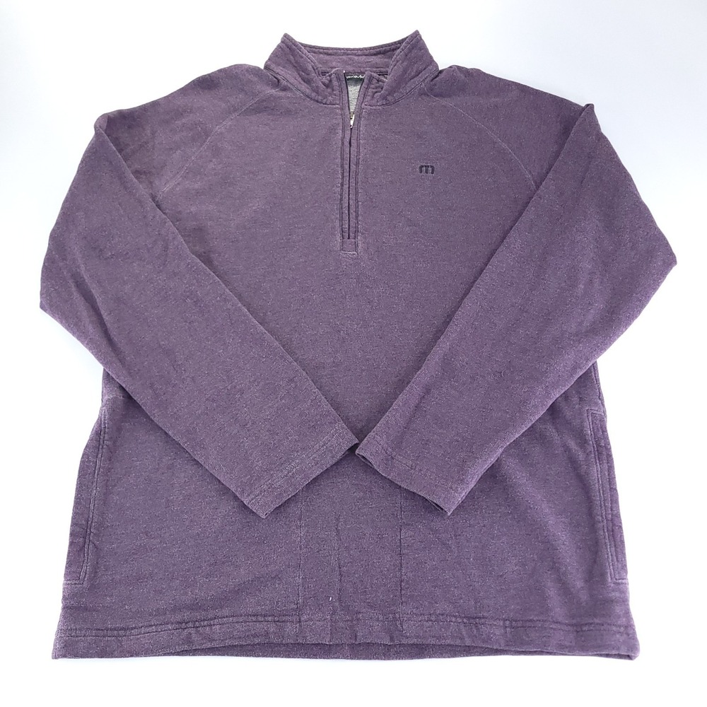Travis Mathew Sweater Men's Medium Purple Quarter Zip Pockets Stretch Pullover